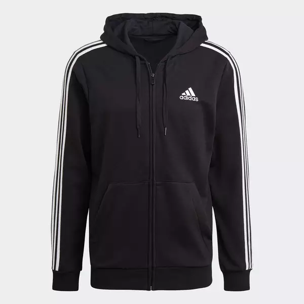 adidas Lifestyle Essentials French Terry 3-Stripes Full-Zip Hoodie Men Black GK9032