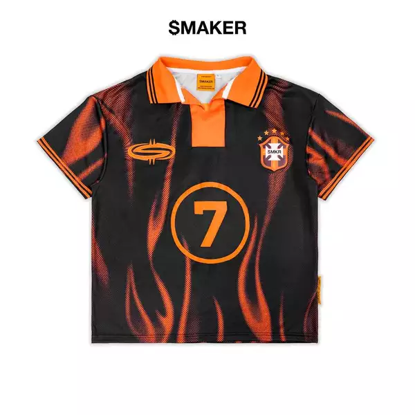 [SMAKER] Áo thun đá banh vải lưới màu cam đen - FLAME FOOTBALL JERSEY IN ORANGE