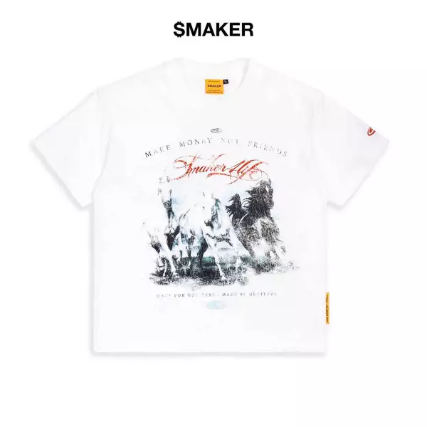 [SMAKER] Áo thun trắng unisex 100% cotton in hình con ngựa - $4L HORSES TEE