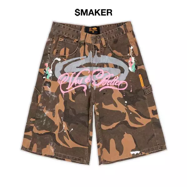 [SMAKER] Quần đùi form quần rộng hoạ tiết lính camo màu nâu có vẩy sơn - VVS & BETTER BAGGY SHORTS IN CAMO