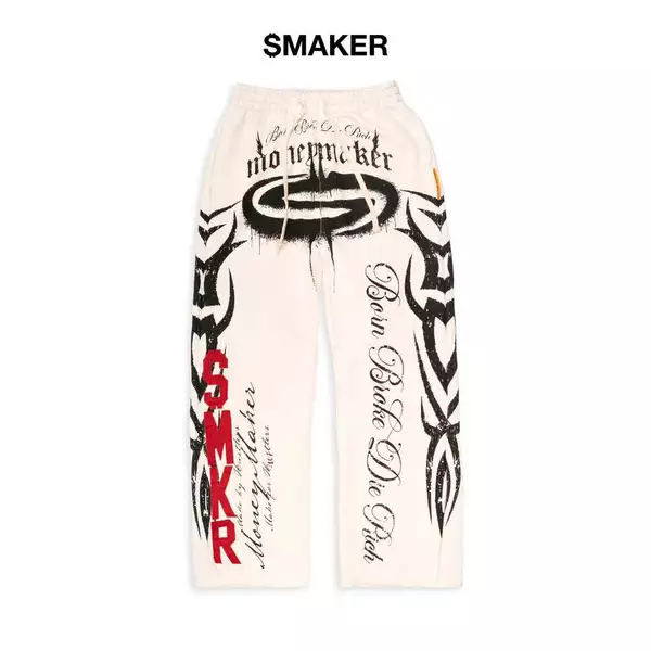 [SMAKER] Quần dài màu trắng 100% cotton nỉ vải ấm áp - DIE RICH SWEAT PANTS IN WHITE