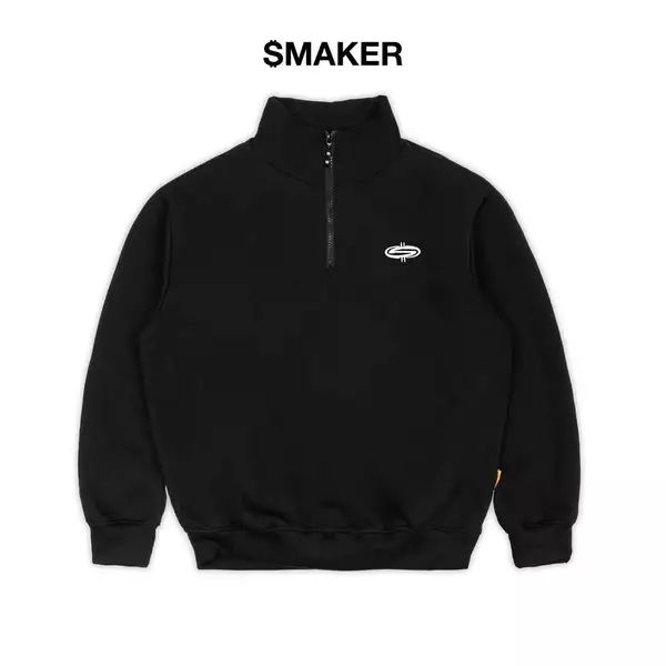 [SMAKER] Áo khoác cao cổ màu đen 100% cotton khoá kéo zip - MMNF QUARTER ZIP FLEECE IN BLACK