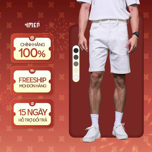 Quần Short Nam Kaki Diễu 2 Bên Miệng Túi Form Straight 4MEN QS074 thoáng mát, co giãn nhẹ, trẻ trung, năng động