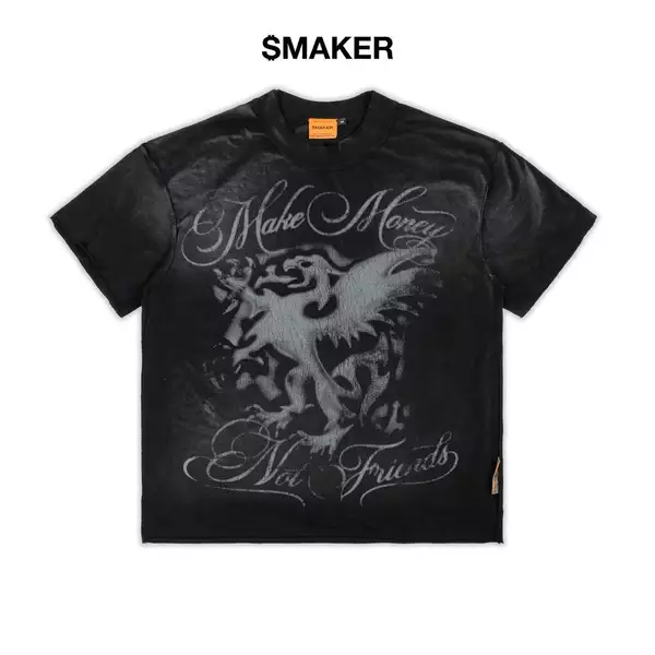 [SMAKER] Áo thun 100% cotton washed in hình sư tử khói - MMNF LION WASHED TEE IN BLACK