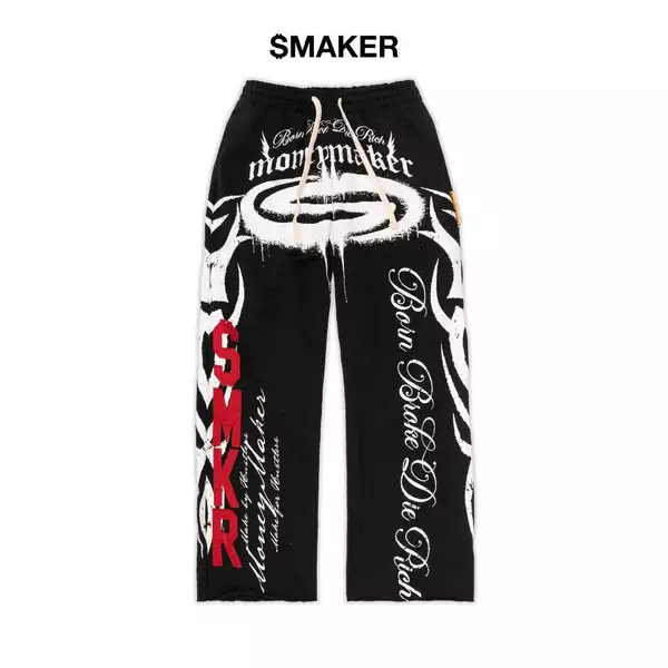 [SMAKER] Quần dài màu đen 100% cotton nỉ vải ấm áp - DIE RICH SWEAT PANTS IN BLACK