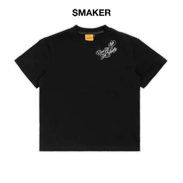 [SMAKER] Áo thun 100% cotton màu đen thêu hoạ tiết chữ trắng - DON’T GET MAD EMBROIDERY TEE IN BLACK