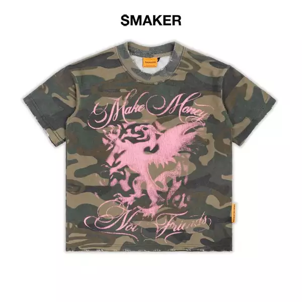 [SMAKER] Áo thun 100% cotton washed in hình màu lính - MMNF LION WASHED TEE IN CAMO