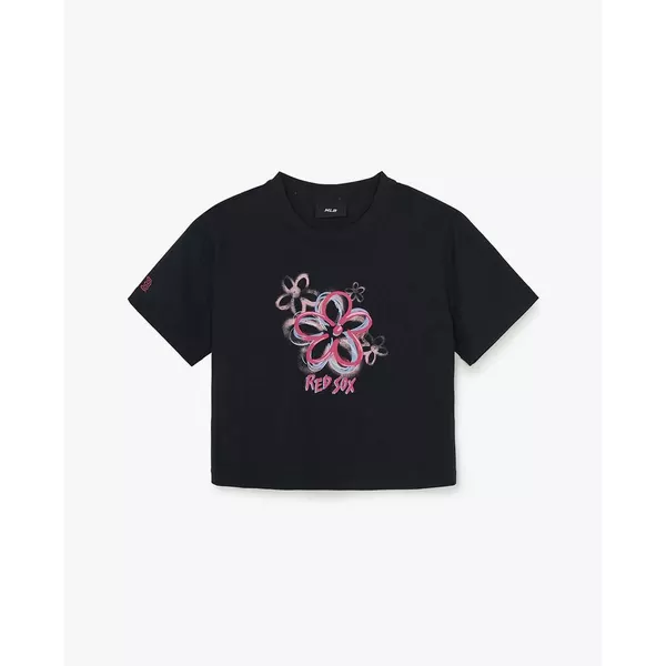 MLB - Áo croptop nữ cổ tròn tay ngắn Flower Graphic_3FTSF0163-43BKS
