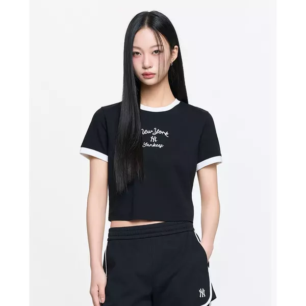 MLB - Áo croptop nữ cổ tròn tay ngắn Sportive_3FTSV0163-50BKS