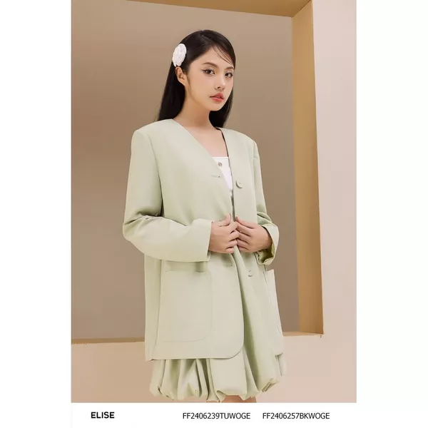 Áo vest xanh bạc hà cổ V túi ốp diễu chỉ thiết kế Elise FF2406239TUWOGE