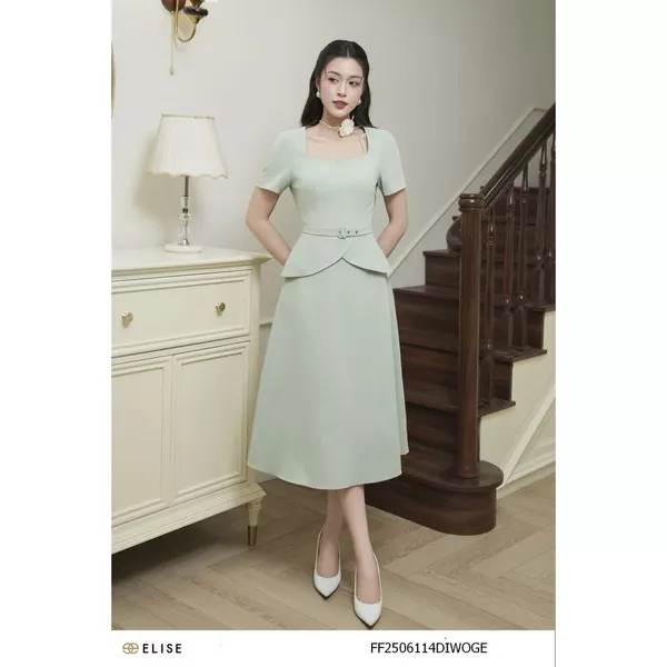 Đầm sạn xanh peplum đai eo thiết kế Elise mã FF2506114DIWOGE