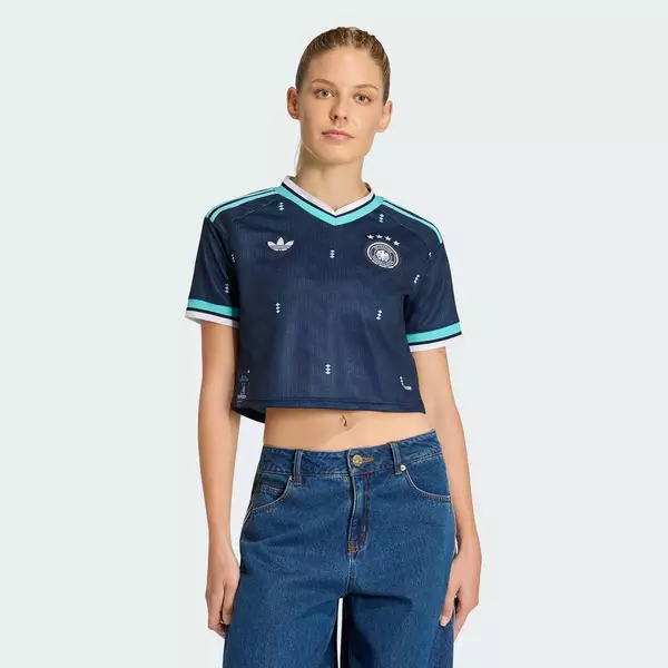 adidas Bóng đá Áo Đấu Sân Khách Dáng Lửng Đội Tuyển Đức 26 Nữ Màu xanh da trời KE8080