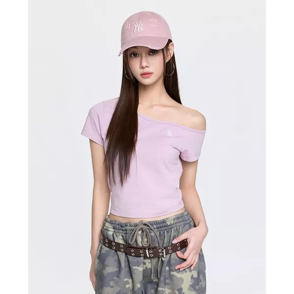 MLB - Áo trễ vai nữ tay ngắn phom croptop Basic_3FTSB0563-07LDL