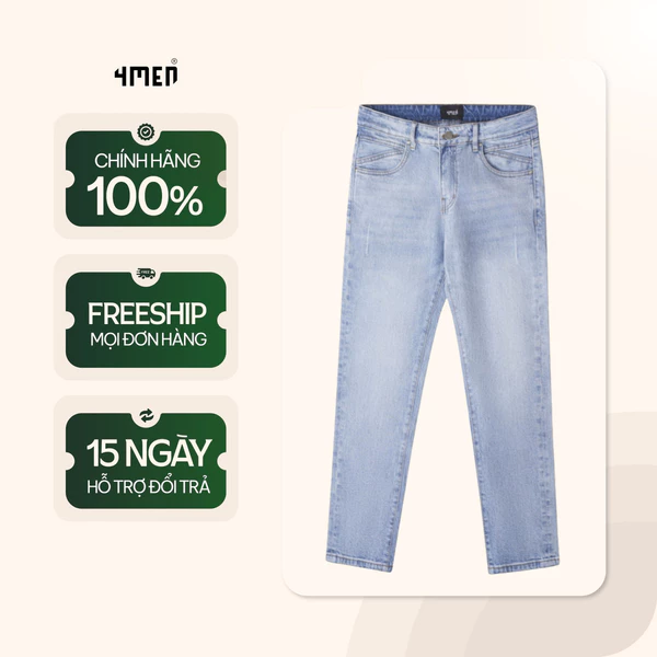 Quần jeans wash laser form slim-cropped 4MEN QJ092 ôm dáng, chất vải co dãn thoải mái, trẻ trung