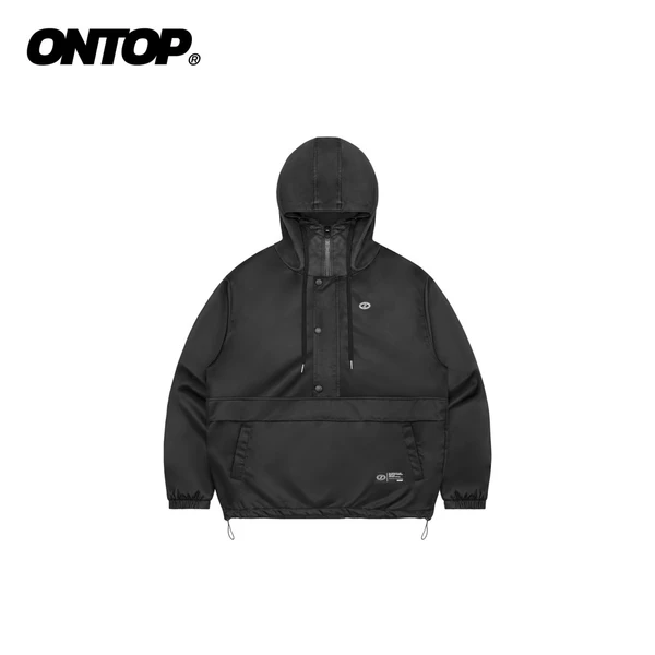 Áo khoác leo núi vải dù 2 lớp ONTOP chống nước có mũ chống nắng kèm dây rút Half-Snap Hoodie Jacket | O-AK12