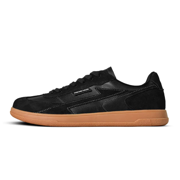 Giày Sneaker Unisex RieNevan MiDiTaDi – Trainer Cổ Điển, Da Lộn + Da Nhân Tạo, Đế Cao Su Nguyên Khối – Đen Gum