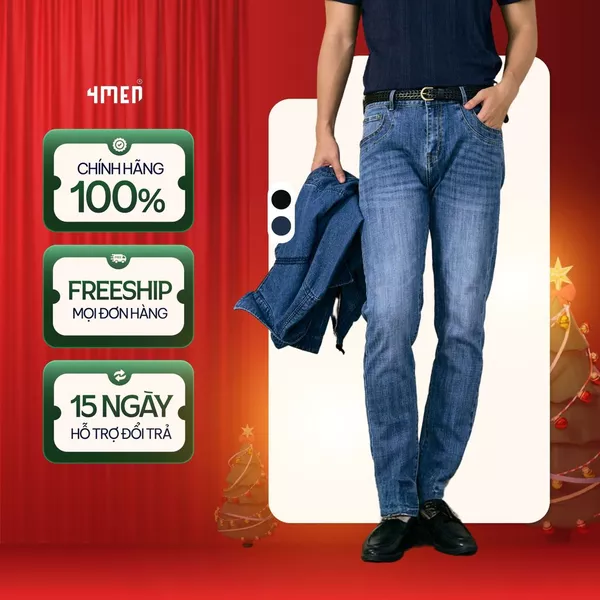 Quần jean thêu 4M ở túi sau form slimfit QJ122 basic, co giãn nhẹ, thoải mái, năng động, trẻ trung, dễ mặc