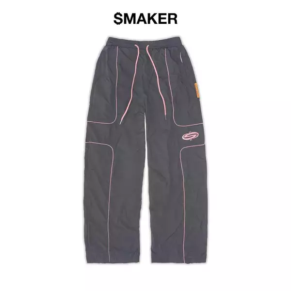 [SMAKER] Quần dài màu xám 100% vải nylon nhăn có sọc phản quang - $MAKER NYLON TRACKSUIT PANTS IN GREY