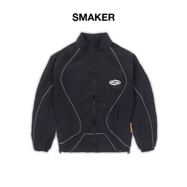 [SMAKER] Áo khoác vài dù màu đen có mũ - $MAKER NYLON TRACKSUIT JACKET IN BLACK