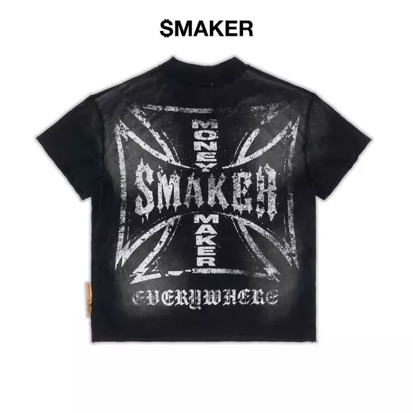 [SMAKER] Áo thun 100% cotton màu đen - $MAKER EVERYWHERE CROSS WASHED TEE IN BLACK