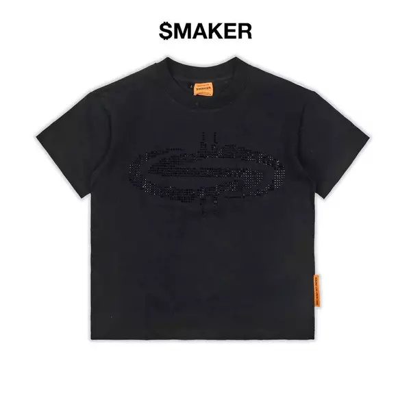 [SMAKER] Áo thun màu đen 100% cotton có đính đá - BLACK ICED OUT LOGO TEE IN BLACK