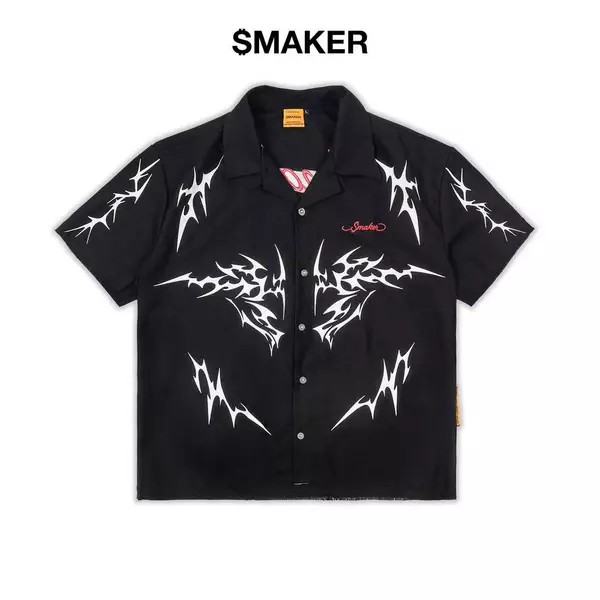 [SMAKER] Sơ mi tay ngắn màu đen vải cotton thô - TRIBAL DRAGON SHIRT IN BLACK