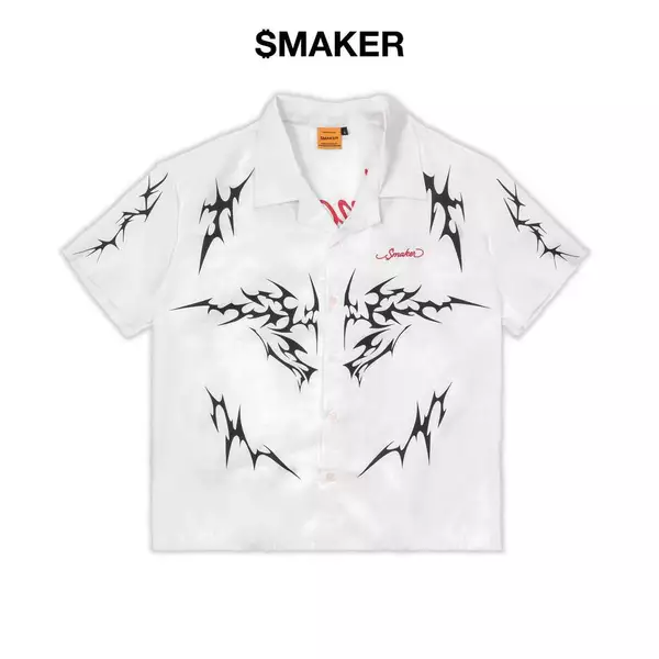 [SMAKER] Sơ mi tay ngắn màu trắng vải cotton thô - TRIBAL DRAGON SHIRT IN WHITE