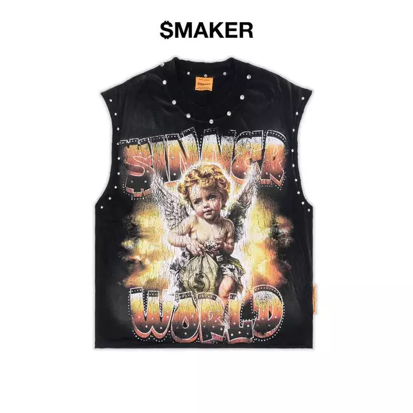 [SMAKER] Áo thun 100% cotton ba lỗ màu đen - $INNER WORLD ICED OUT TANK WASHED TEE IN BLACK