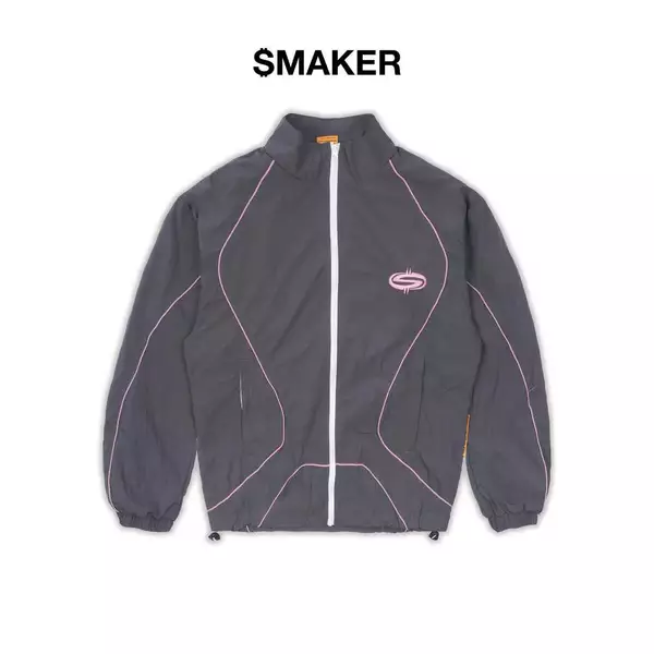 [SMAKER] Áo khoác vài dù màu xám có mũ - $MAKER NYLON TRACKSUIT JACKET IN GREY