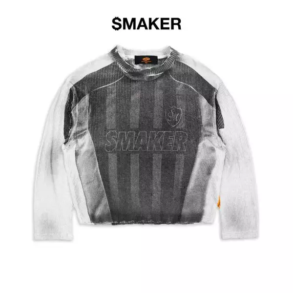[SMAKER] Áo sweater dài tay vải tổ ong màu trắng in hình vải washed - FOOTBALL LONG SLEEVE WAFFLE WASHED TEE