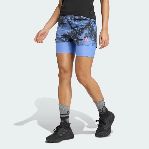 adidas Chạy Quần Short 2 trong 1 Own The Run họa tiết nhuộm phun Nữ Màu xanh da trời JL8719
