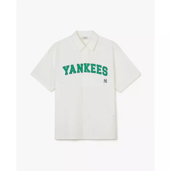 MLB - Áo sơ mi unisex cổ bẻ tay ngắn in chữ cá tính_3AWSV0143-50WHS
