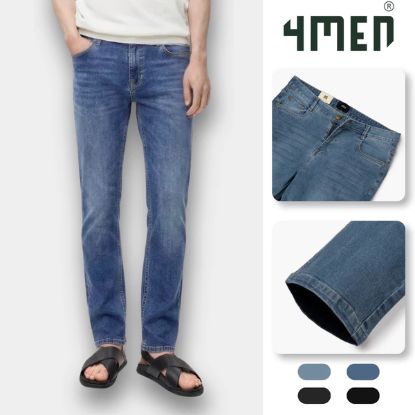 Quần jeans nam trơn slimfit diễu túi sau 4MEN QJ117 vải denim mềm mại, co giãn thoải mái, phong cách trẻ trung, hiện đại