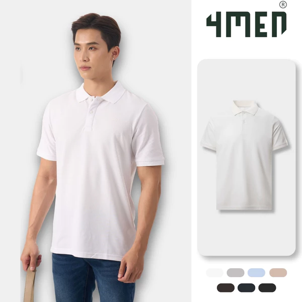 Áo polo nam trơn basic 4MEN PO137 vải tổ ong thấm hút mồ hôi, thoáng mát, mềm chống nhăn, co giãn