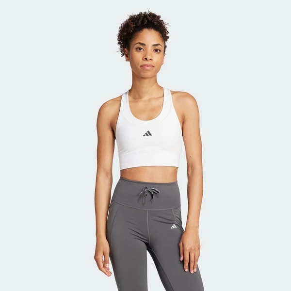 adidas Gym & Training Áo Bra Chạy Bộ Có Túi Medium Support Nữ trắng JI5989