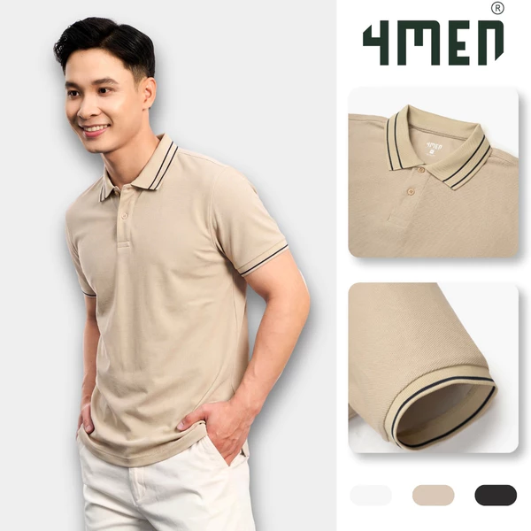 Áo Polo Nam 4MEN Bo Sọc Form Regular PO188 chất thun cá sấu lục giác, basic, thanh lịch, thoáng mát