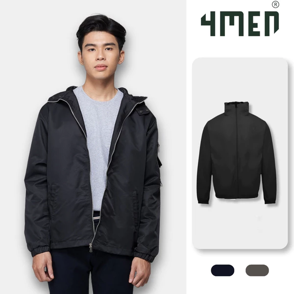 Áo khoác dù (gió) nam có nón 4MEN AK069 vải đẹp cao cấp, may trơn 2 lớp dày vừa phải, chống thấm cản gió thoáng khí