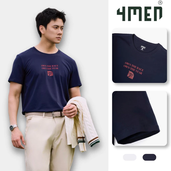Áo Thun Nam In Hoạ Tiết Ngựa 4M Form Regular 4MEN AT185 basic, thoáng mát, dễ mặc dễ phối
