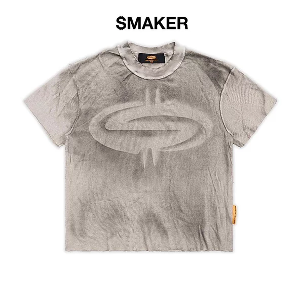 [SMAKER] Áo thun tay ngắn màu xám tro vải tổ ong - LOGO WAFFLE WASHED TEE