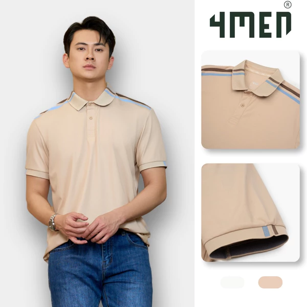 Áo Polo Rayon Phối 2 Sọc Ở Vai Form Regular 4MEN PO158 mềm mại, thấm hút, thoáng mát, lịch sự