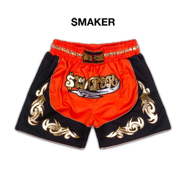 [SMAKER] Quần đùi ngắn phong cách đấm bốc màu cam đen - MUAY SHORTS IN ORANGE