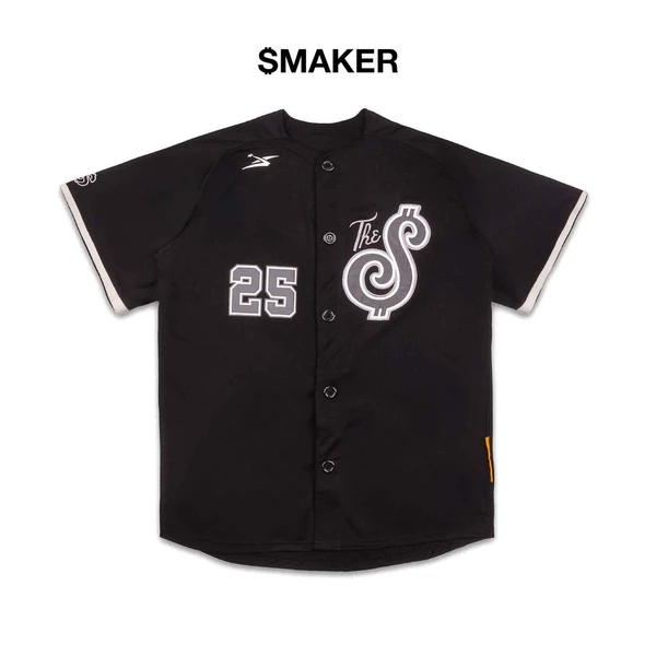 [SMAKER] Áo sơ mi không cổ bóng chày đen - THE $ BASEBALL JERSEY IN BLACK
