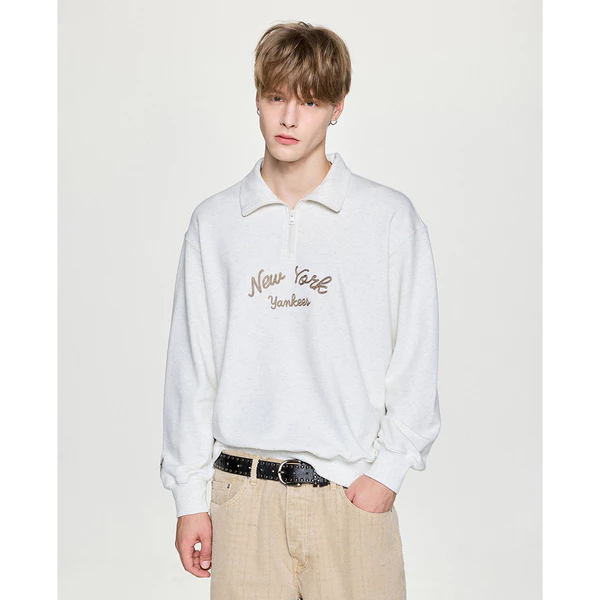 MLB - Áo sweatshirt unisex cổ bẻ tay dài Basic Lettering_3AMTB3354-50CRM