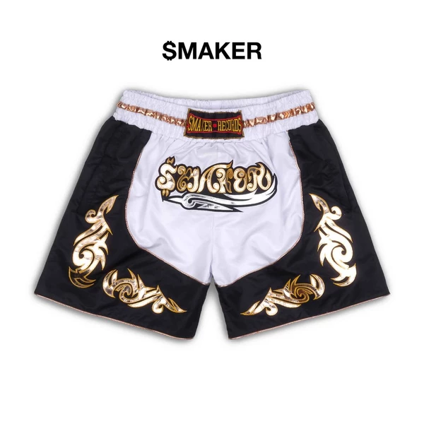 [SMAKER] Quần đùi ngắn phong cách đấm bốc màu trắng - MUAY SHORTS IN WHITE