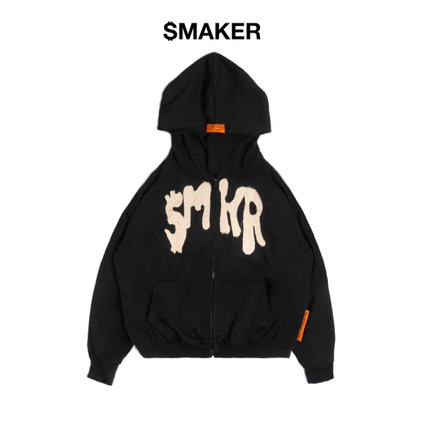 [SMAKER] Áo khoác zip màu đen 100% Cotton tay dài che nắng - SMKR ZIP HOODIE IN BLACK
