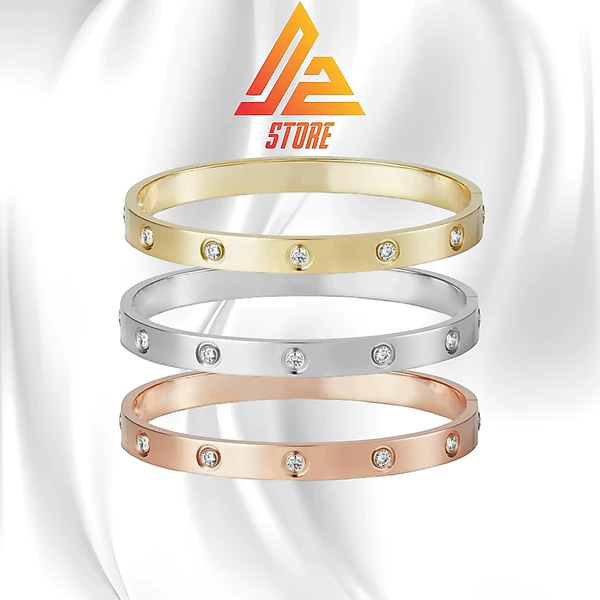 Vòng LOVE 10 kim cương khắc tên theo yêu cầu cặp đôi unisex Titanium [Bảo hành 5 năm]