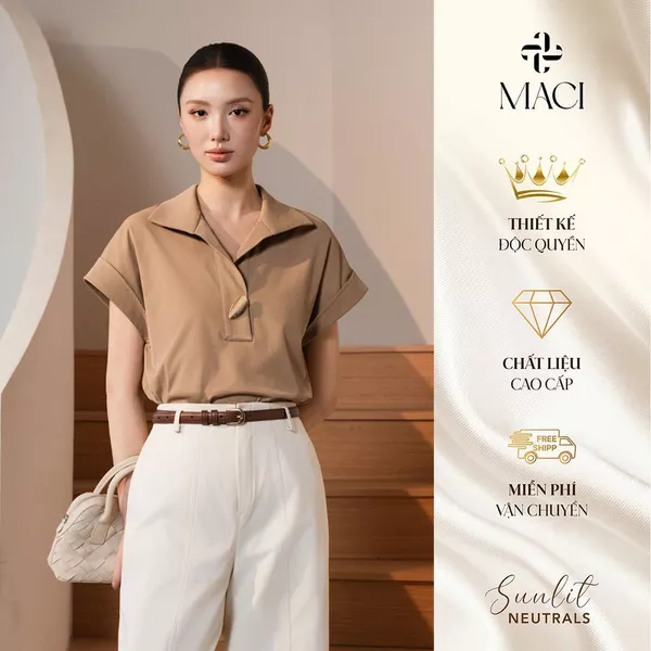 Áo Sơ Mi Tay Lơ Vê Chất Thô Hàn Màu Begie MACI MCASMNA0389 Thời Trang Nữ Thiết Kế Độc Quyền