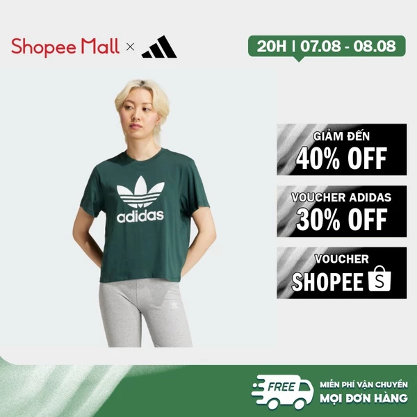[Duy nhất 8.8 - VOUCHER 30%]adidas Phong cách sống Áo Thun Boxy Ba Lá Adicolor Nữ màu xanh lá IY4687