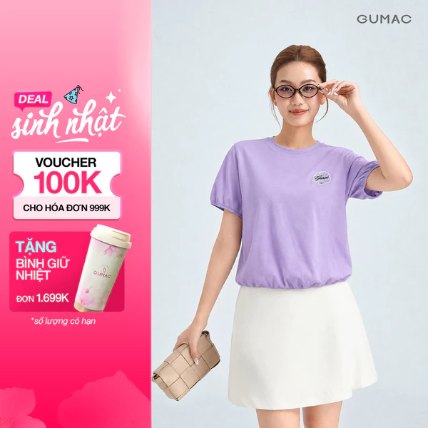 Áo Thun Nữ Gmorning - GUMAC Form Bí Cổ Tròn Hình Thêu Trước Ngực Tinh Tế Nổi Bật YATG06002