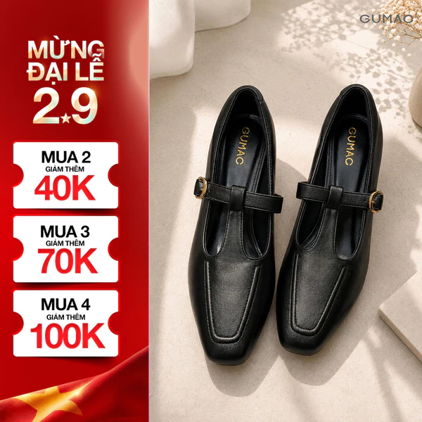 Giày Cao Gót Nữ GUMAC Gót Vuông 4.3cm Dây Quai Khóa Kim Loại Thiết Kế Thanh Lịch Đi Làm Đi Tiệc GG06029